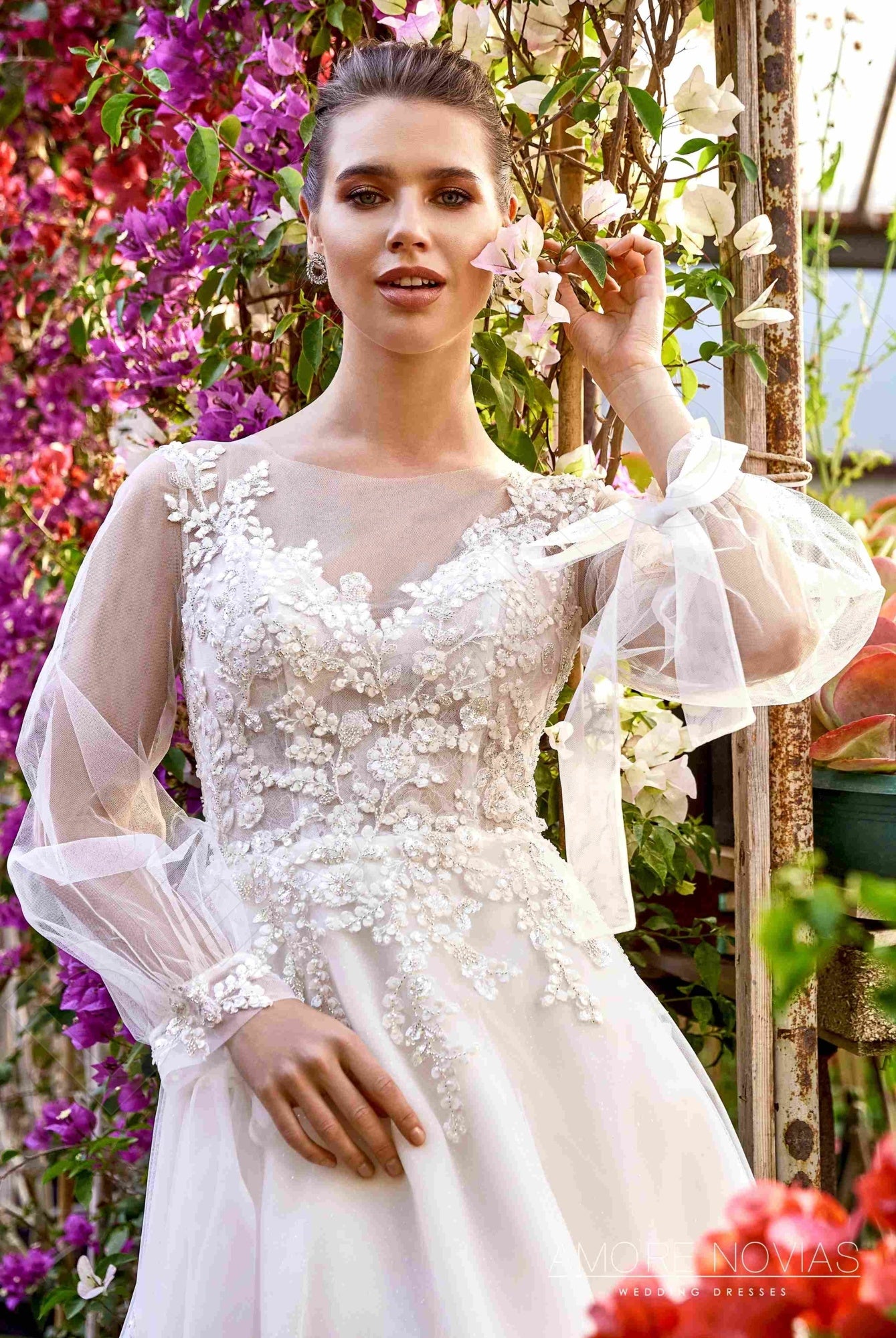 Clara Illusion back A-line Long sleeve Wedding Dress 4