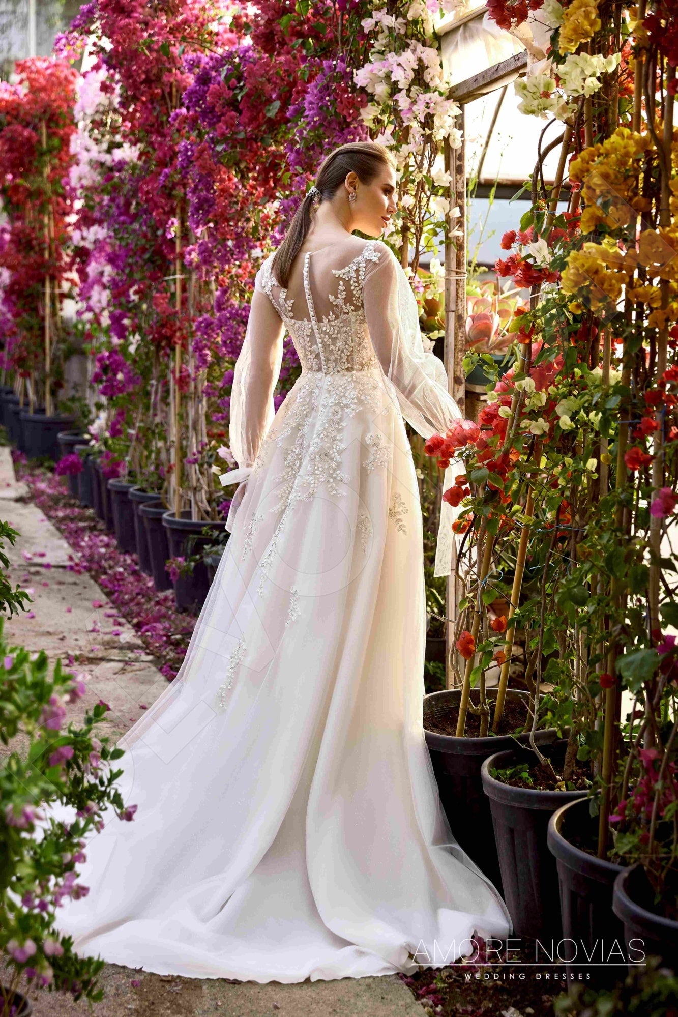 Clara Illusion back A-line Long sleeve Wedding Dress 5