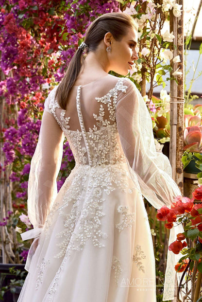 Clara Illusion back A-line Long sleeve Wedding Dress 3