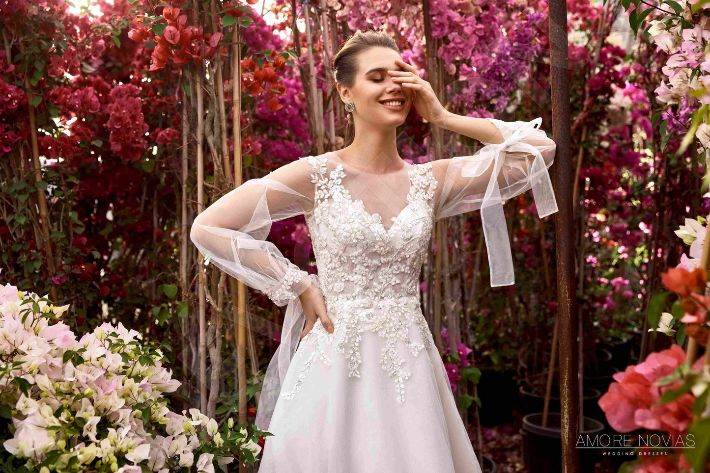 Clara Illusion back A-line Long sleeve Wedding Dress 7
