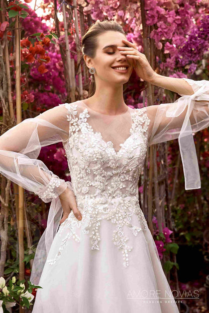 Clara Illusion back A-line Long sleeve Wedding Dress 2