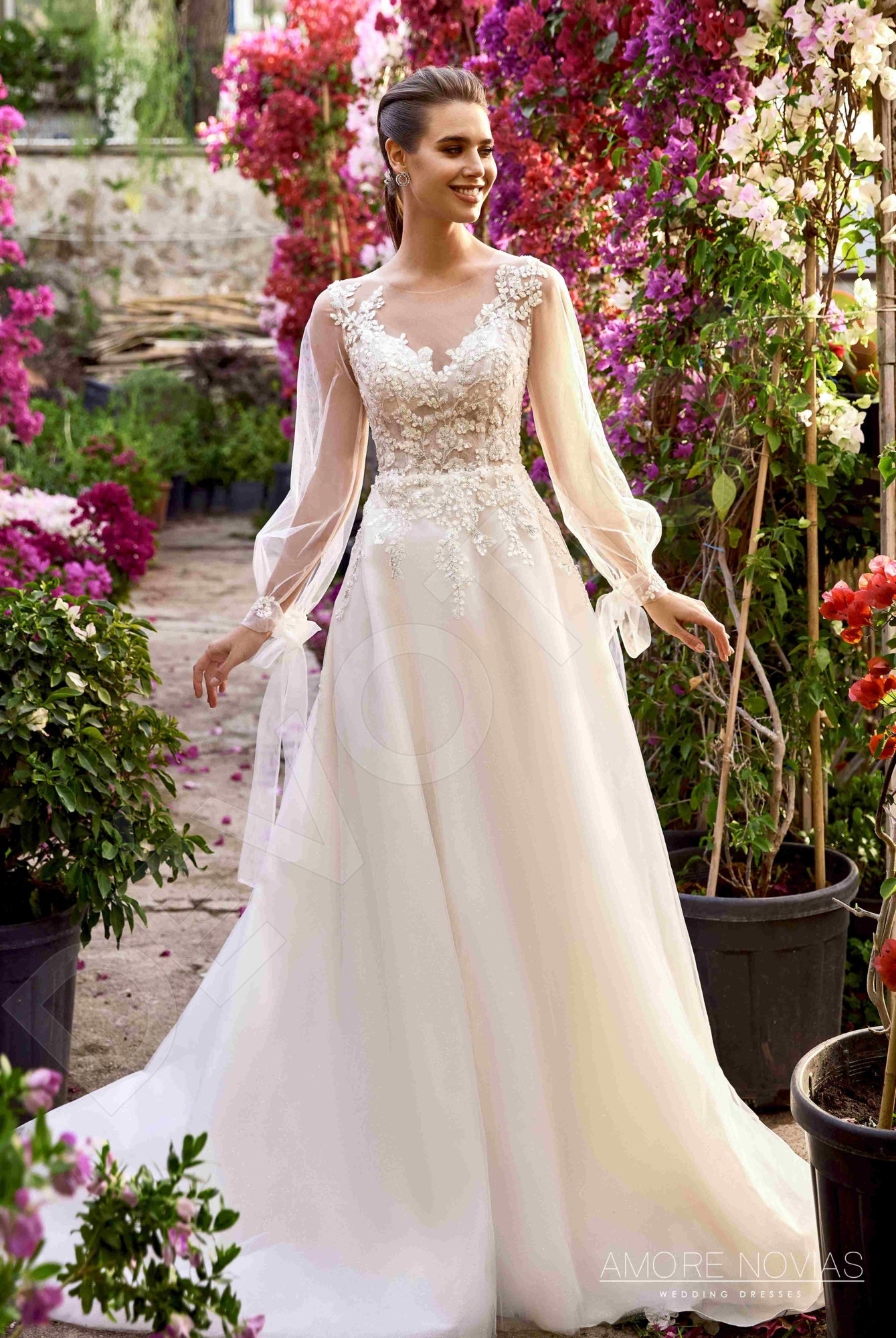 Clara Illusion back A-line Long sleeve Wedding Dress Front