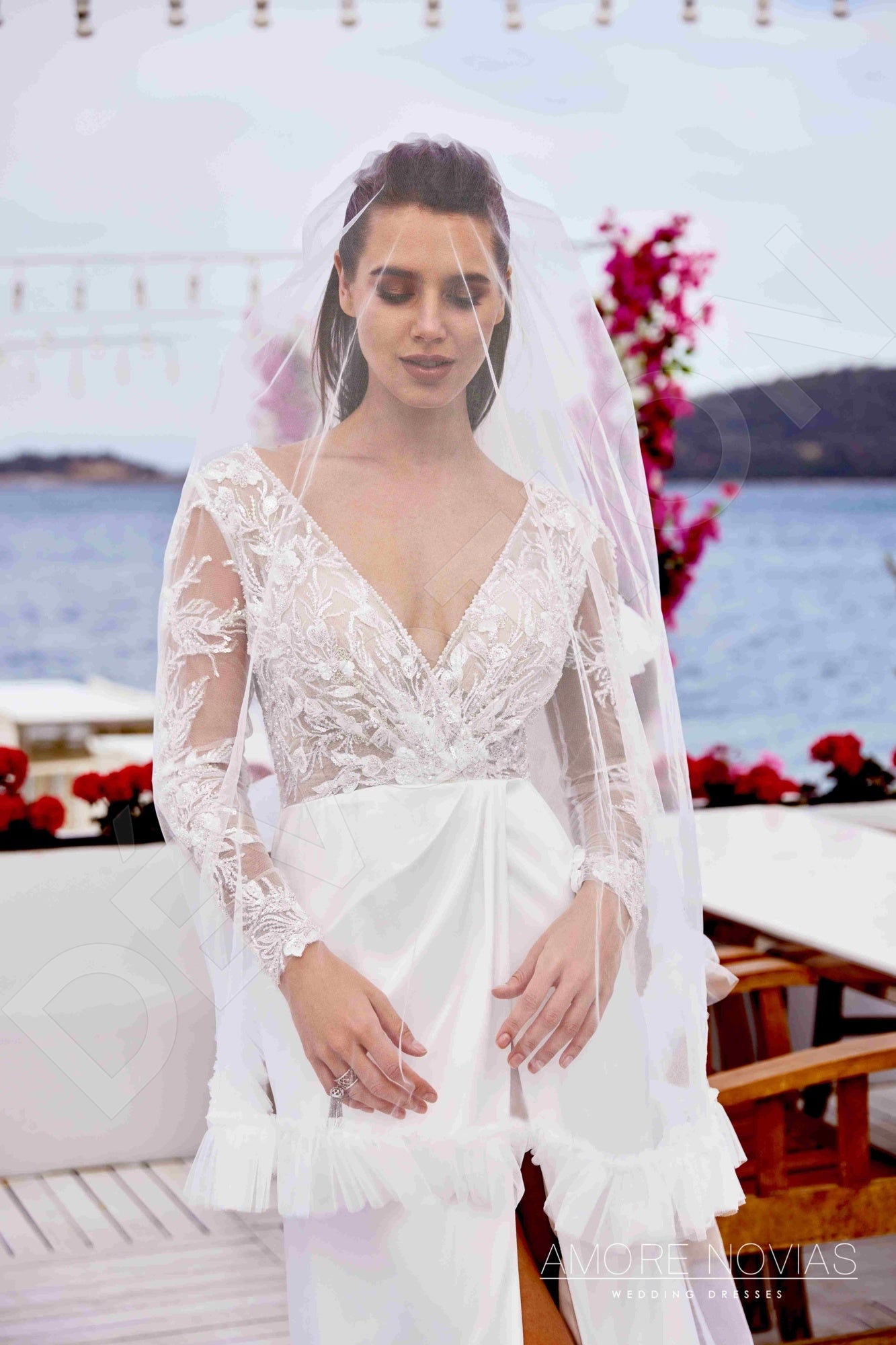 Spencer A-line Deep V-neck Ivory Wedding dress