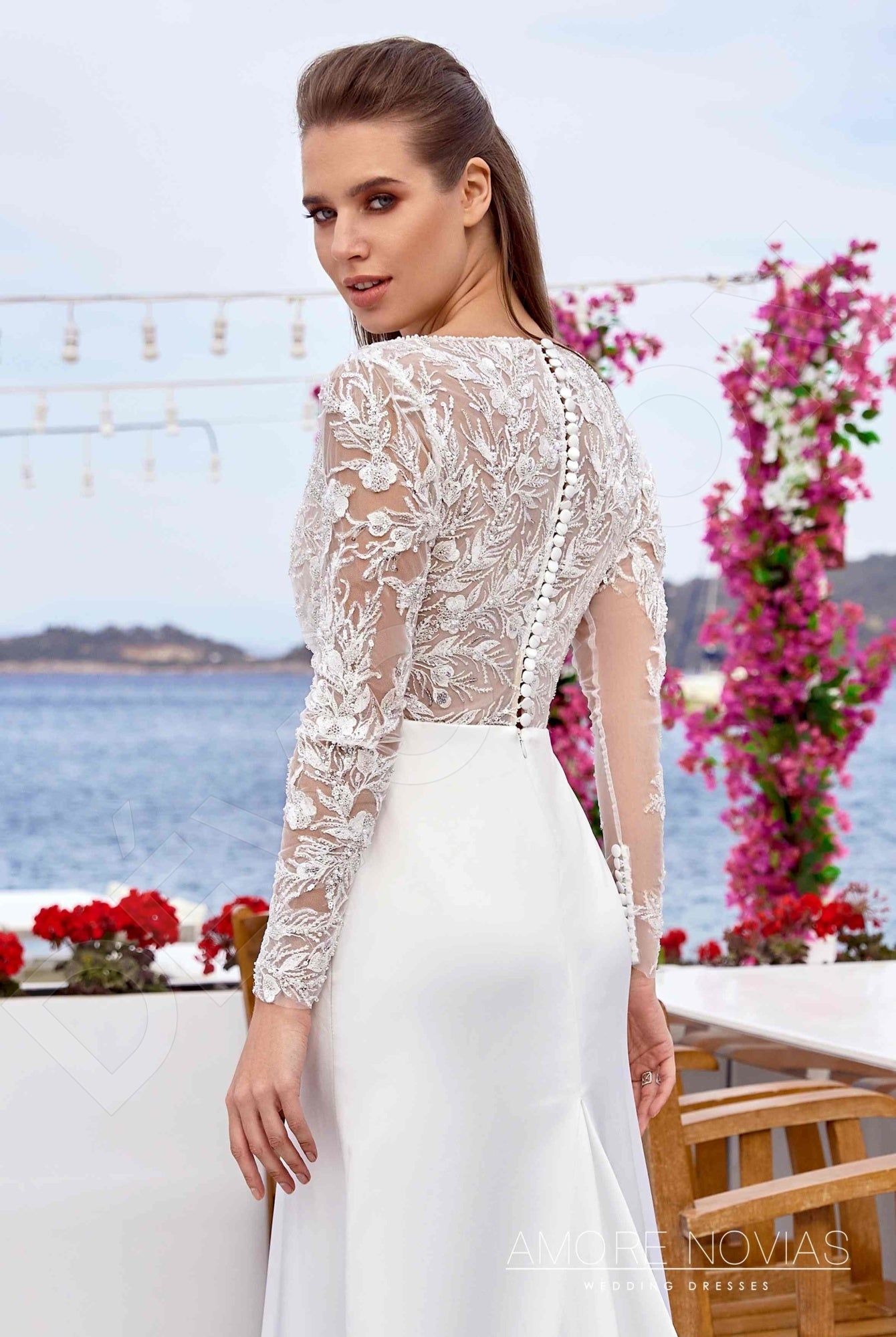 Spencer Full back A-line Long sleeve Wedding Dress 3