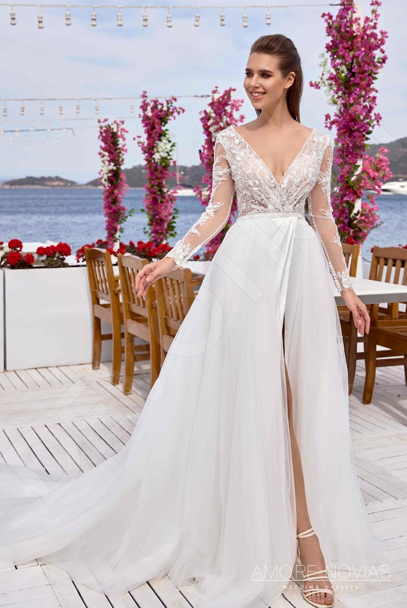 Spencer Full back A-line Long sleeve Wedding Dress Front