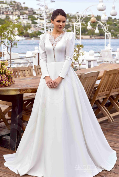 Dreama Full back A-line Long sleeve Wedding Dress Front