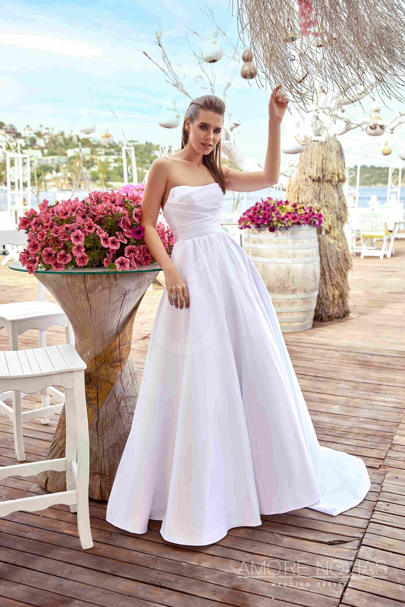 Leоnora A-line Straight across White Wedding dress