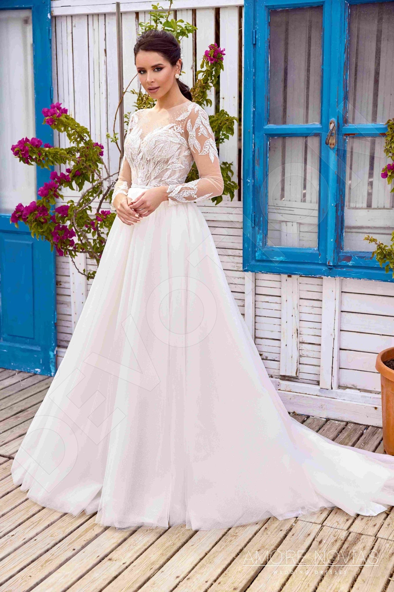 Christa Full back A-line Long sleeve Wedding Dress 5