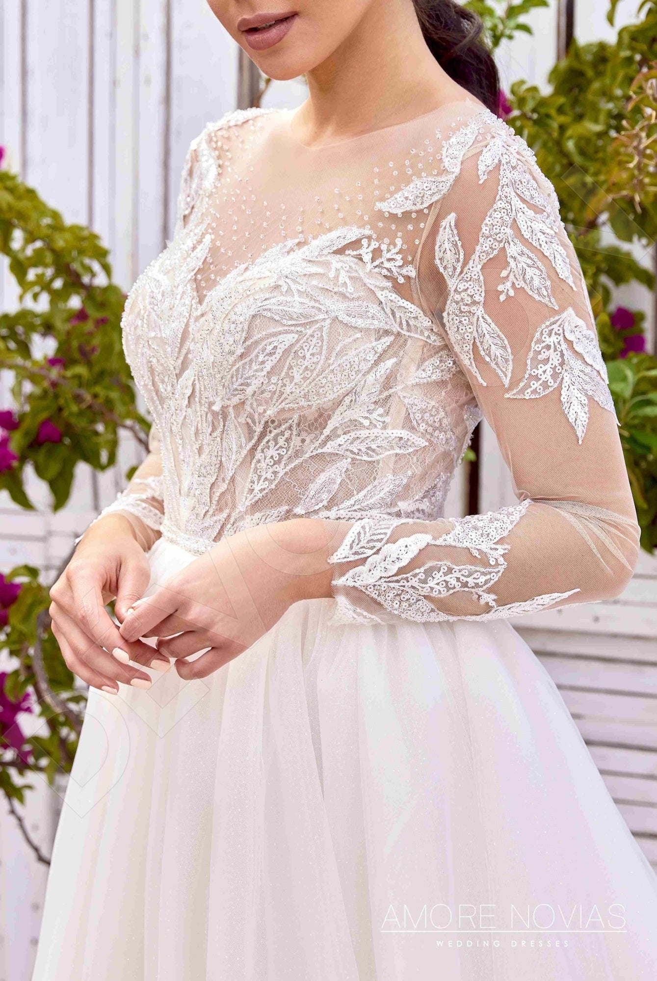 Christa Full back A-line Long sleeve Wedding Dress 4