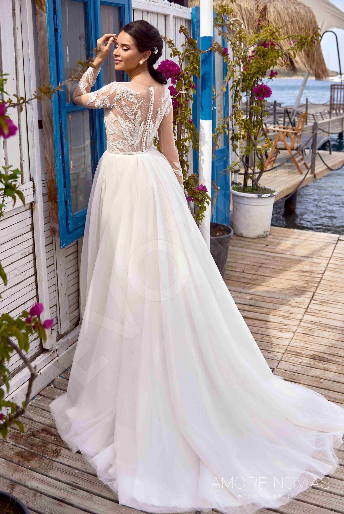 Christa Full back A-line Long sleeve Wedding Dress Back
