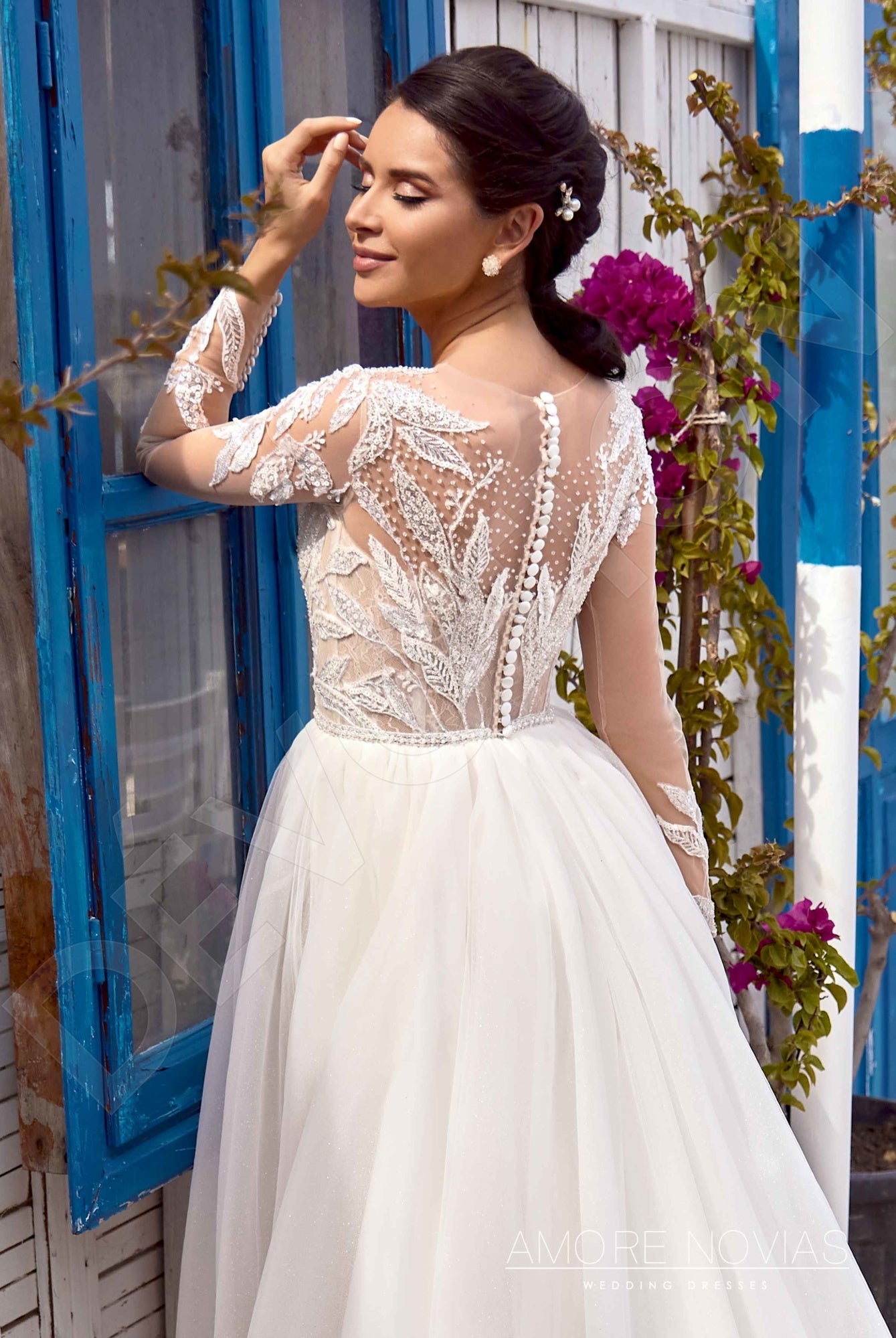 Christa Full back A-line Long sleeve Wedding Dress 3