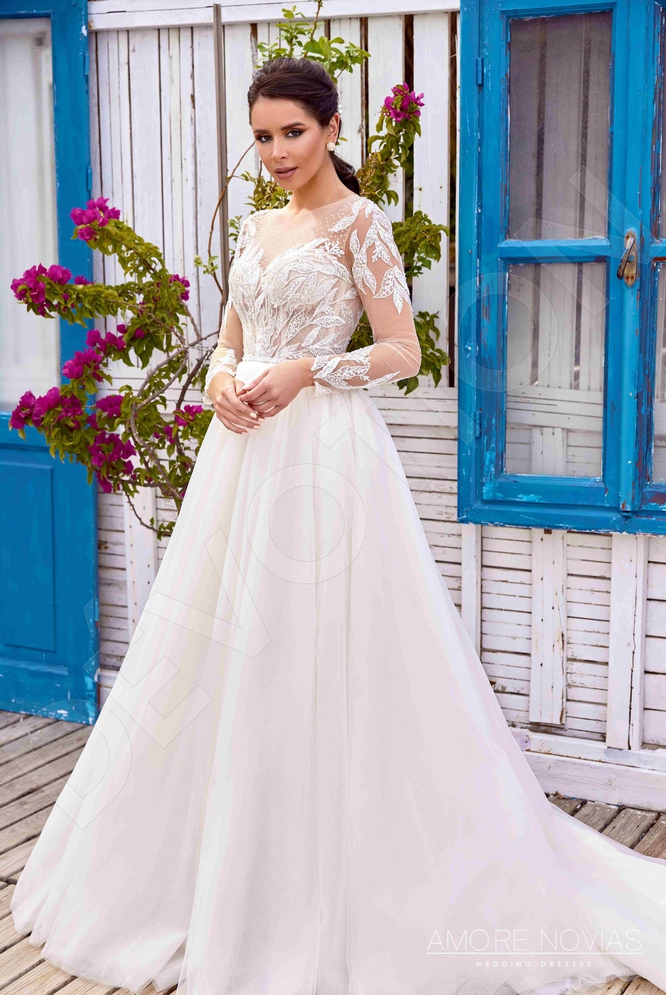 Christa Full back A-line Long sleeve Wedding Dress Front