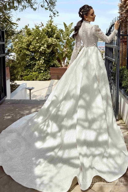 Carlinia Full back A-line Long sleeve Wedding Dress Back