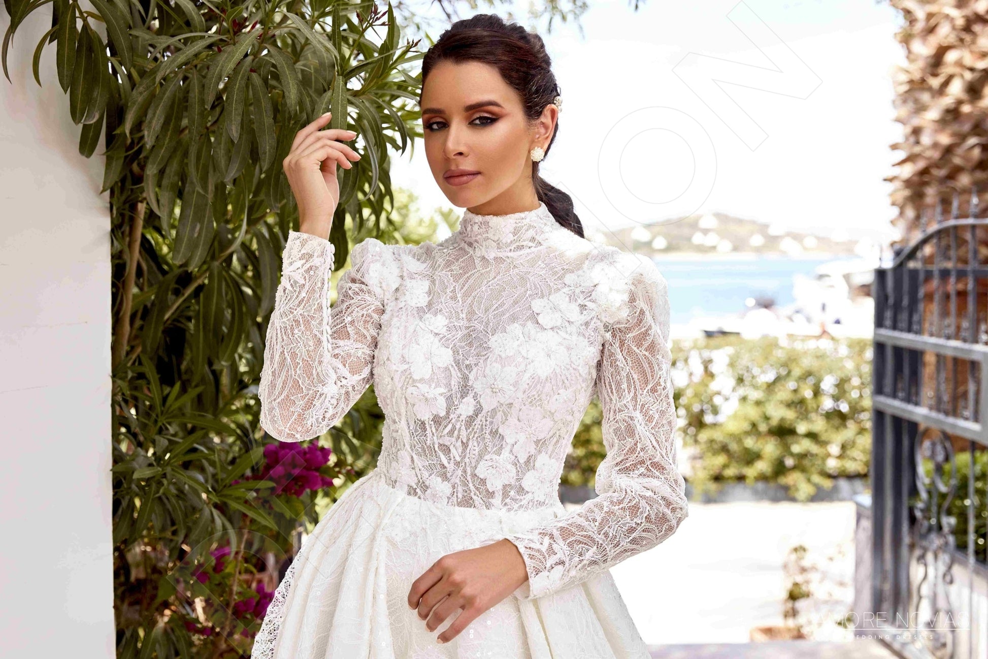Carlinia A-line High neck Ivory Wedding dress