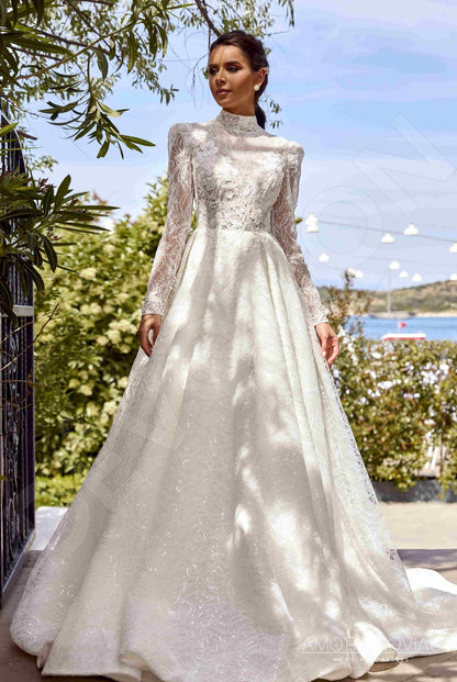 Carlinia Full back A-line Long sleeve Wedding Dress Front