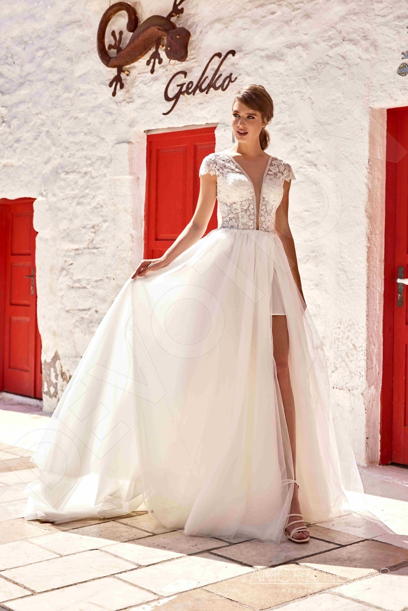 Dianis Open back A-line Short/ Cap sleeve Wedding Dress 7
