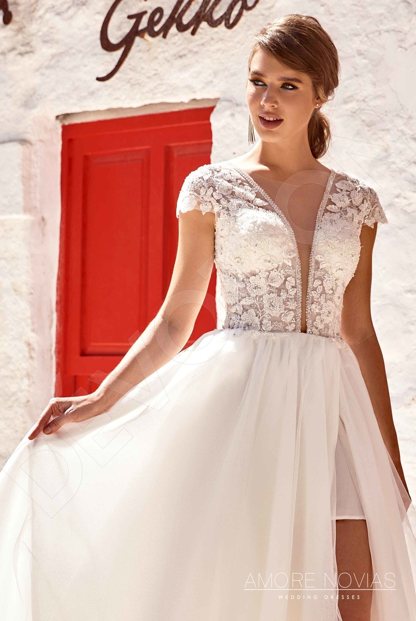 Dianis Open back A-line Short/ Cap sleeve Wedding Dress 5