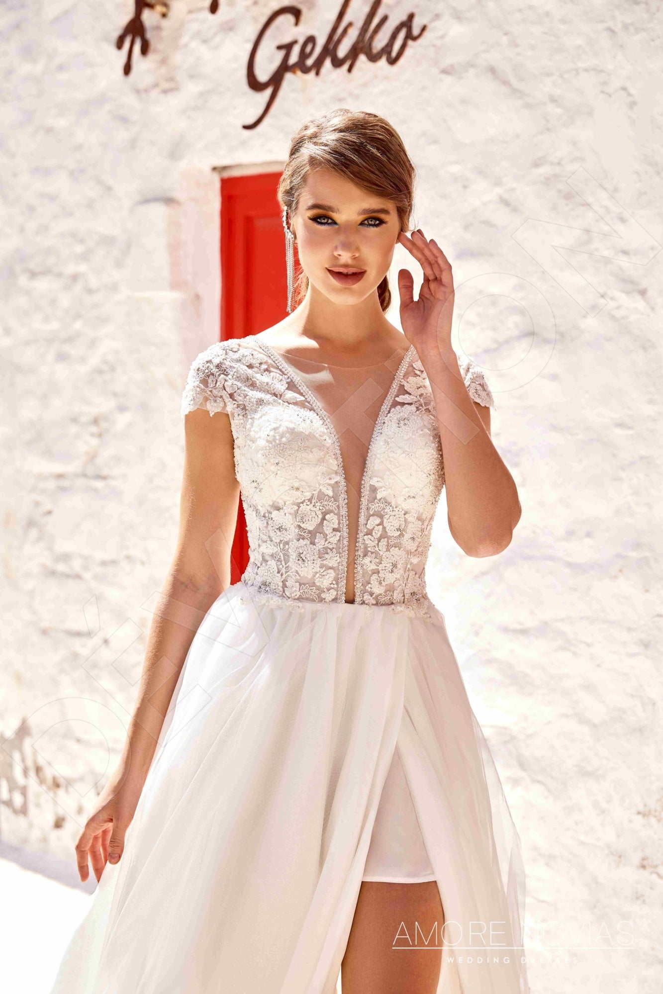 Dianis Open back A-line Short/ Cap sleeve Wedding Dress 2