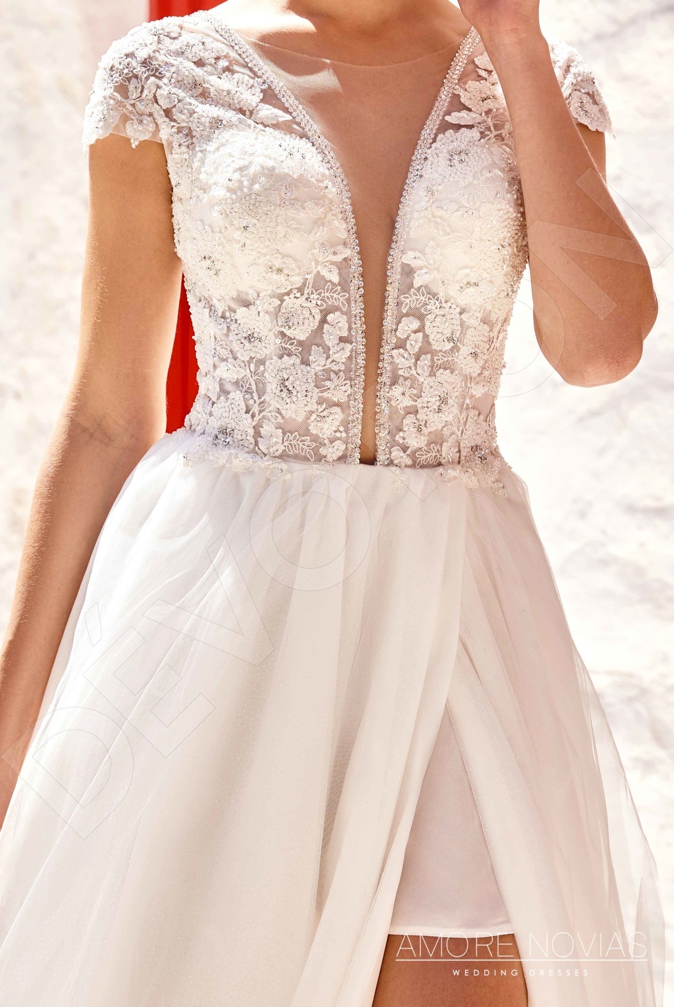 Dianis Open back A-line Short/ Cap sleeve Wedding Dress 4
