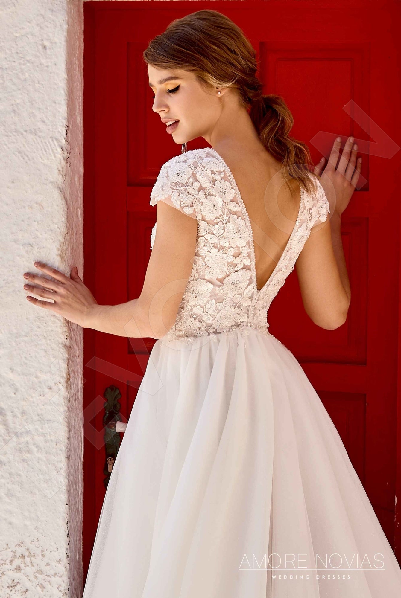 Dianis A-line Deep V-neck Ivory Wedding dress