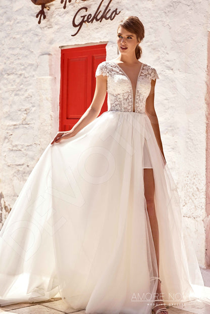 Dianis Open back A-line Short/ Cap sleeve Wedding Dress Front