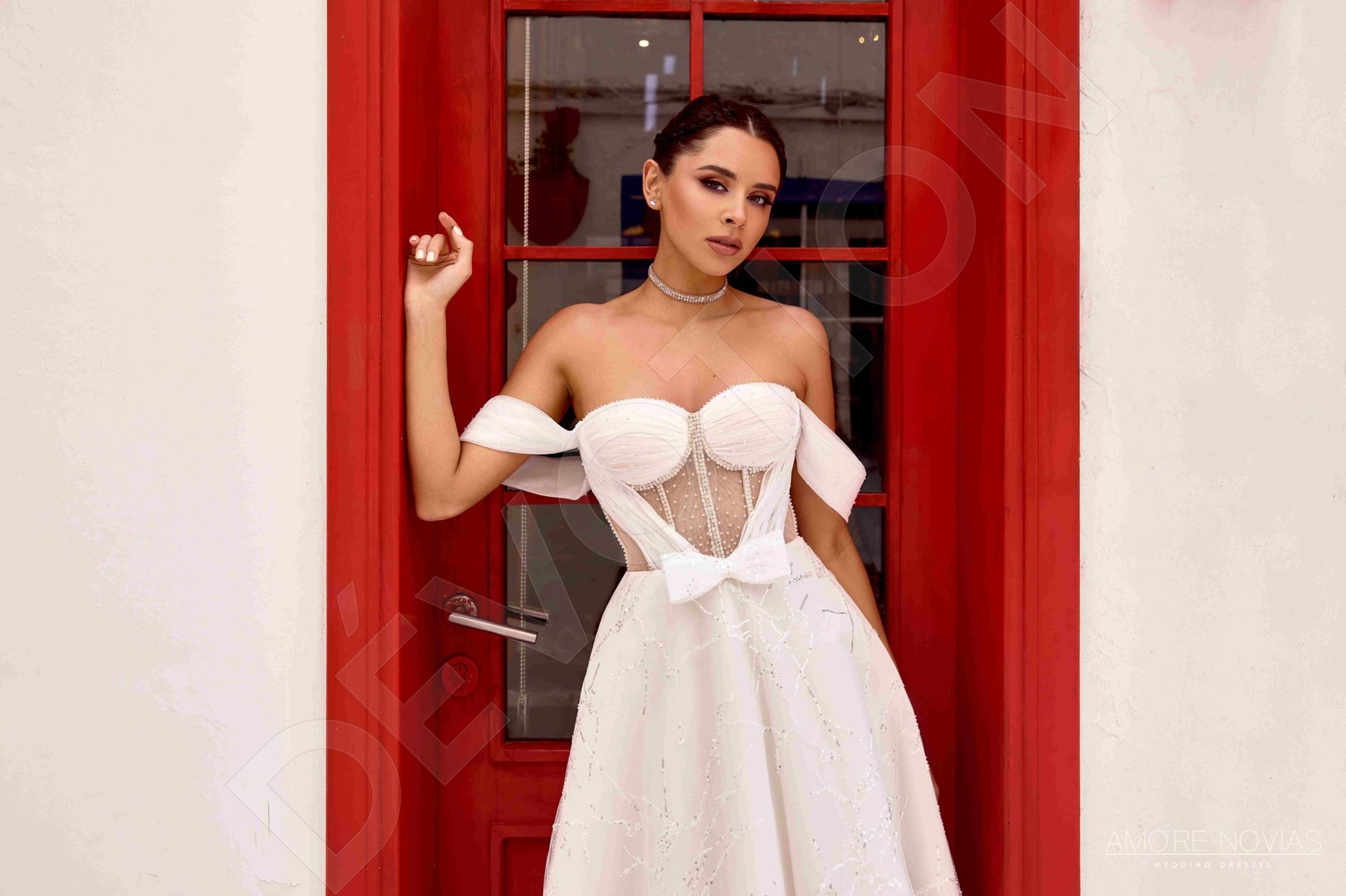 Kylie A-line Off-shoulder/Drop shoulders Milk Blush Wedding dress