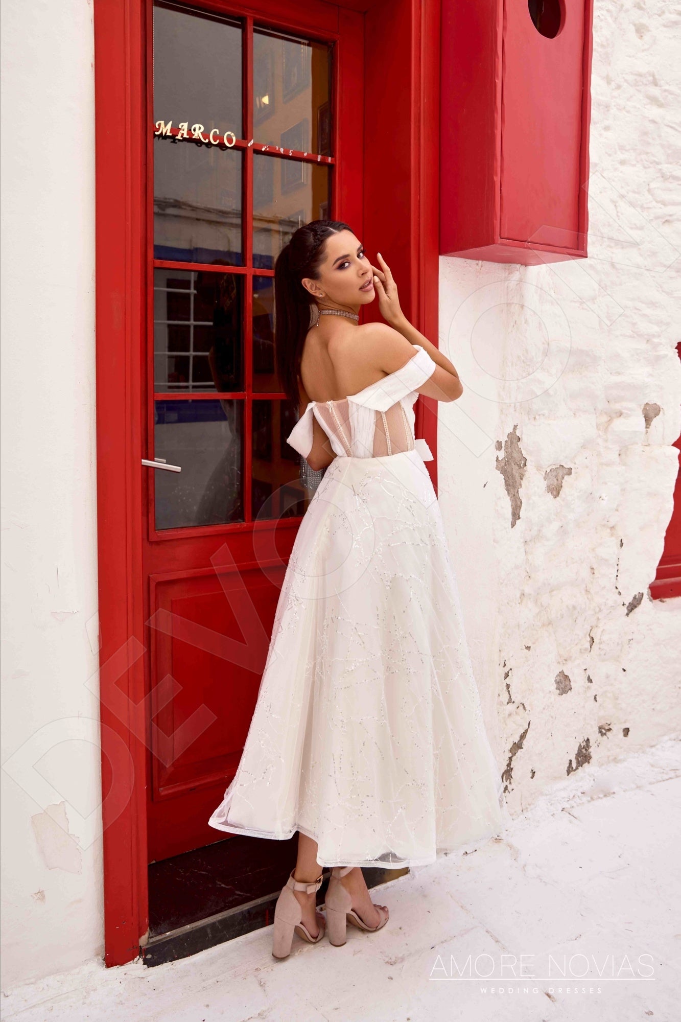 Kylie A-line Off-shoulder/Drop shoulders Milk Blush Wedding dress