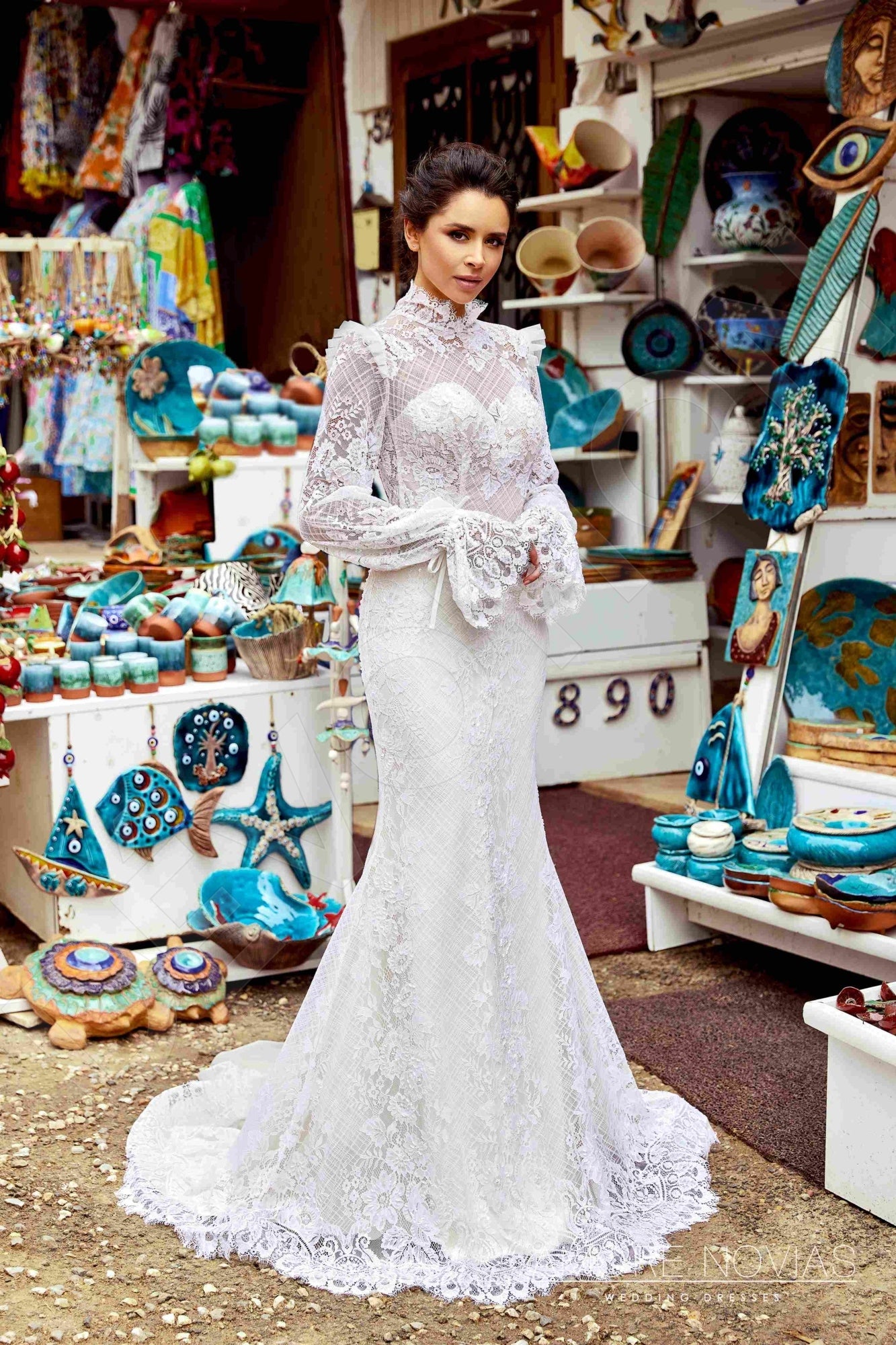 Alana Trumpet/Mermaid High neck Milk Blush Wedding dress