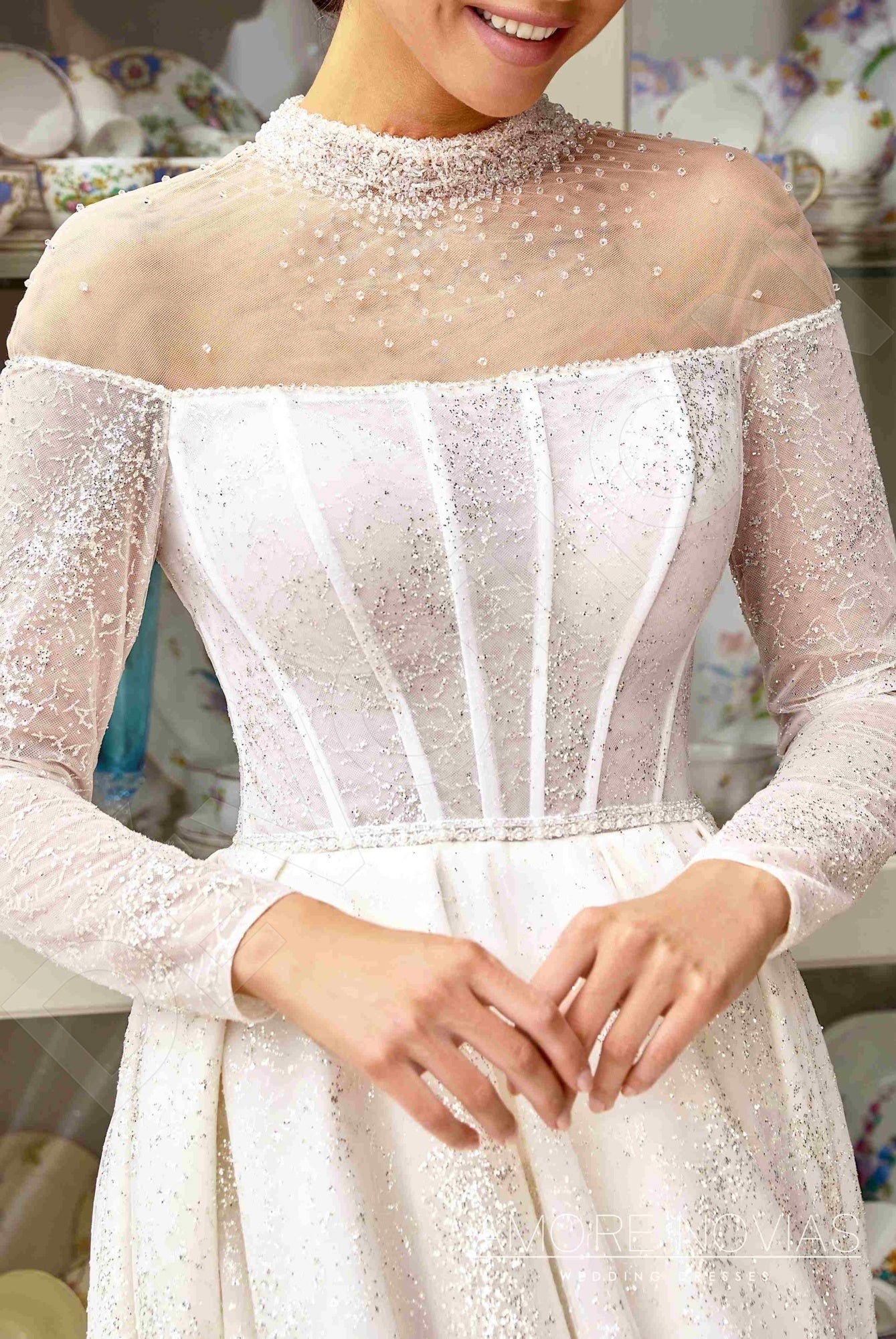 Lindsay Princess/Ball Gown High neck Milk Blush Wedding dress