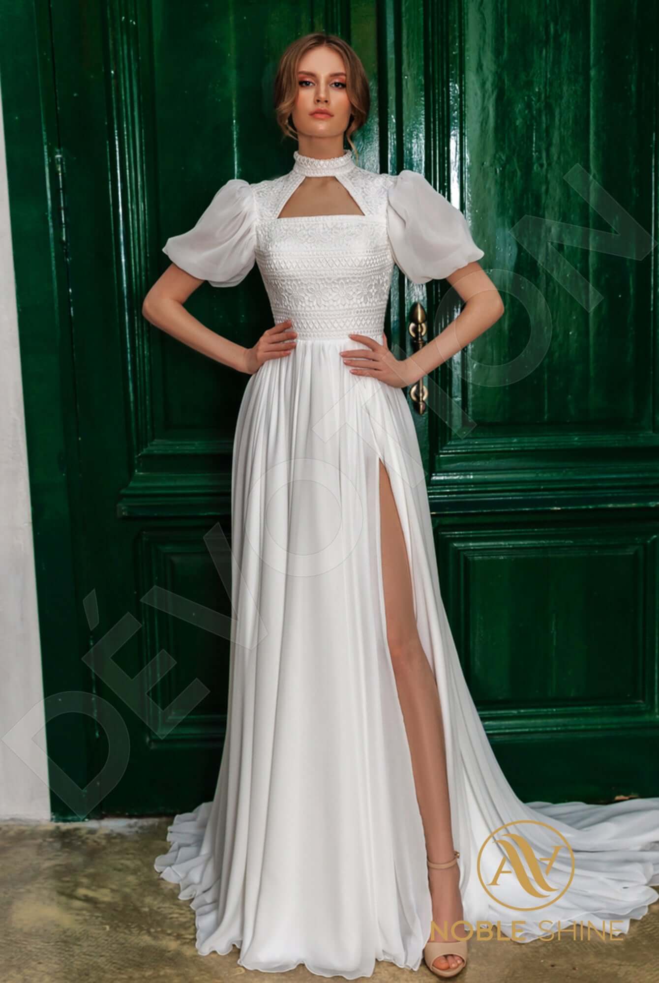Agavig Open back A-line Short/ Cap sleeve Wedding Dress Front