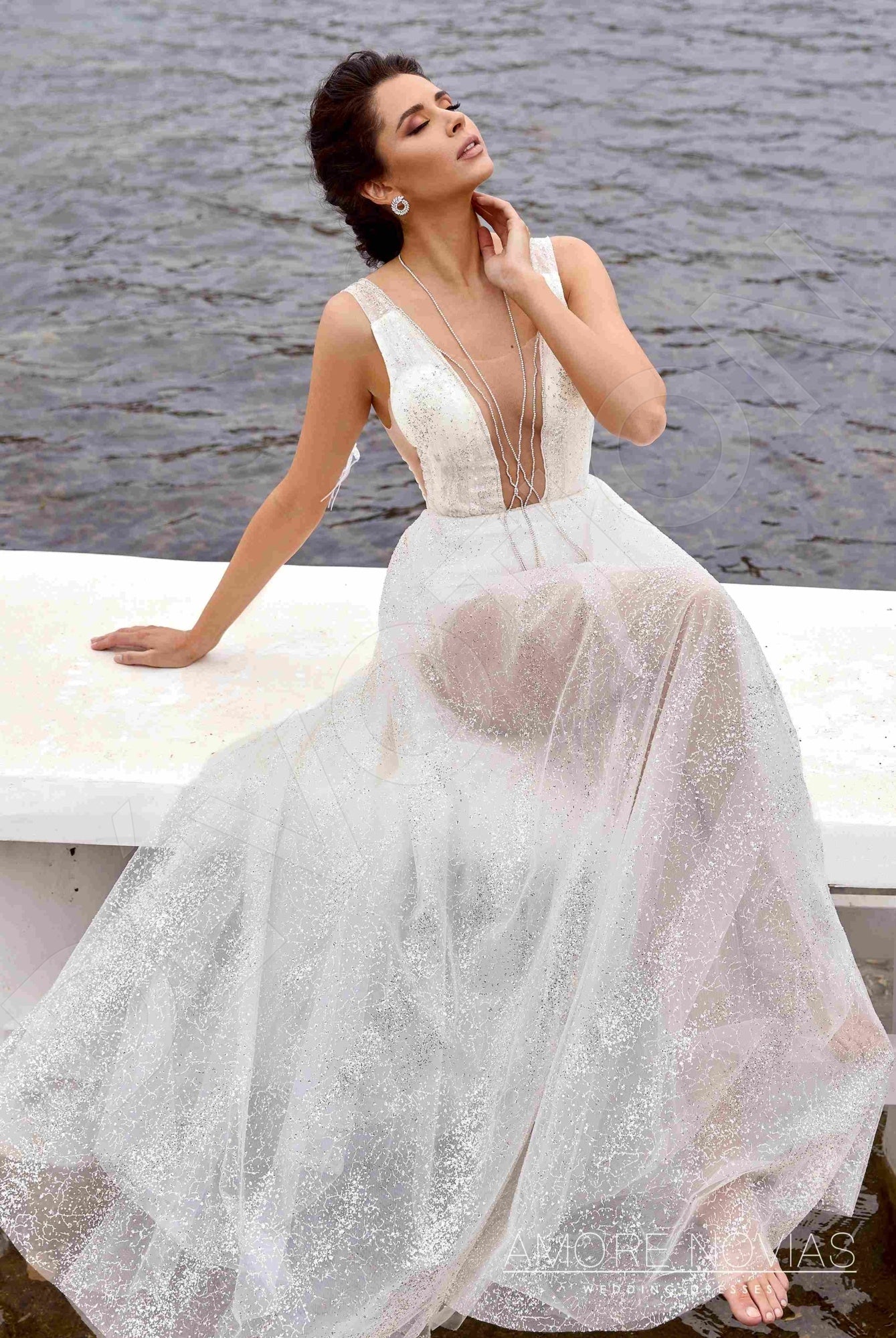 Alexandra A-line Deep V-neck Ivory Wedding dress