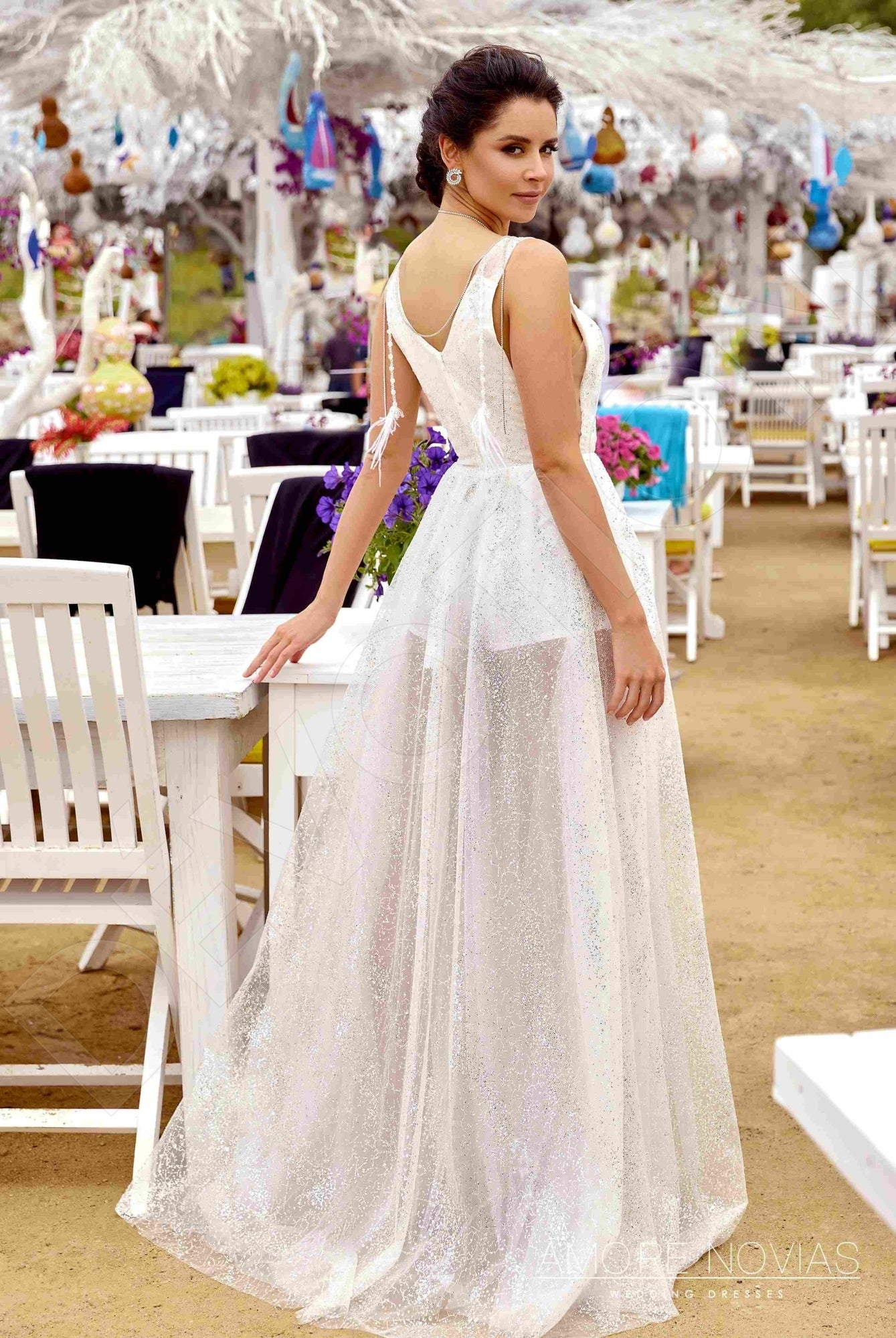 Alexandra A-line Deep V-neck Ivory Wedding dress