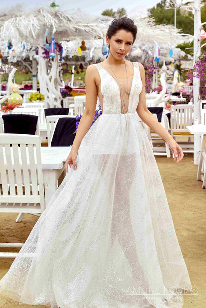 Alexandra Open back A-line Sleeveless Wedding Dress Front