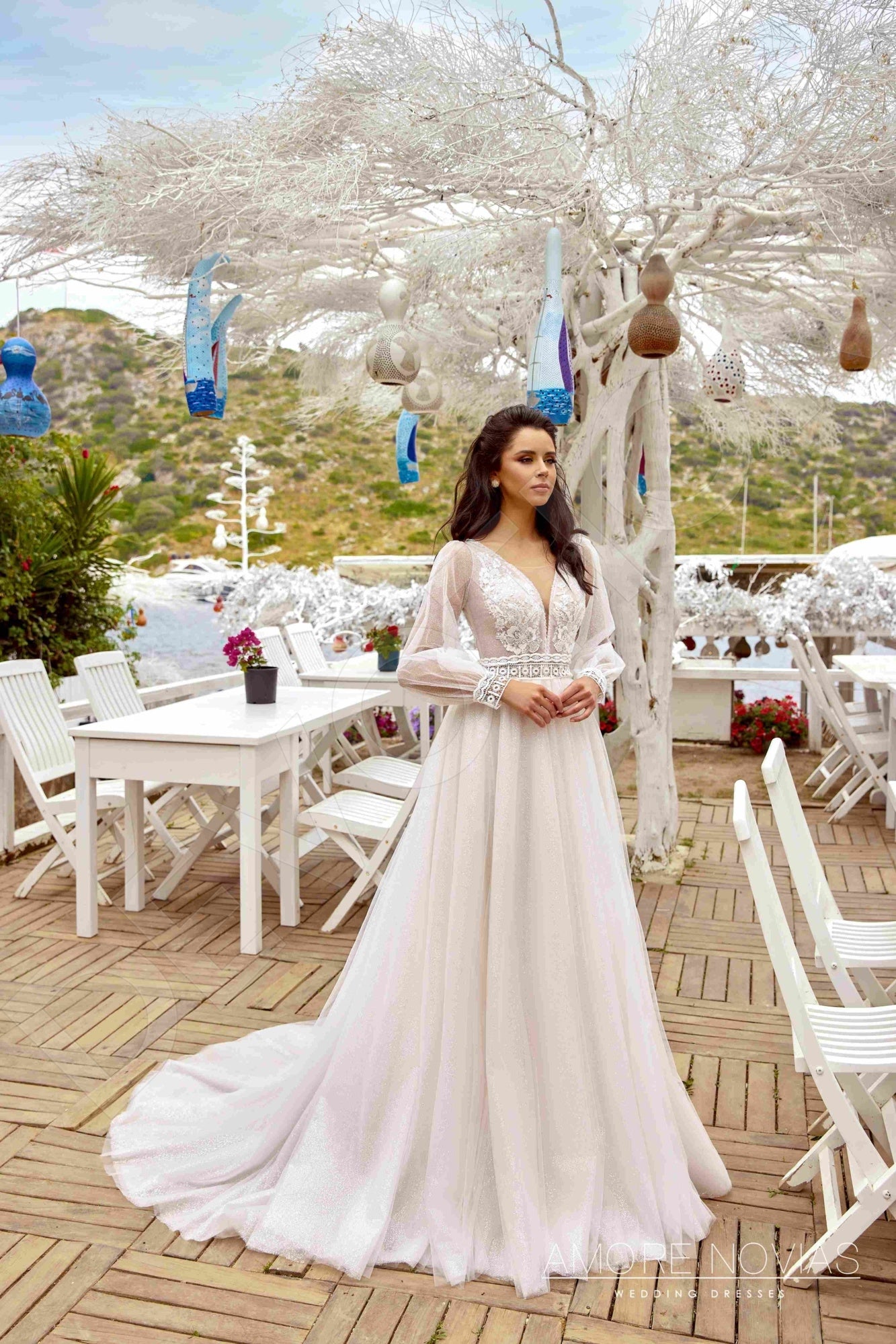 Maxa Open back A-line Long sleeve Wedding Dress 7