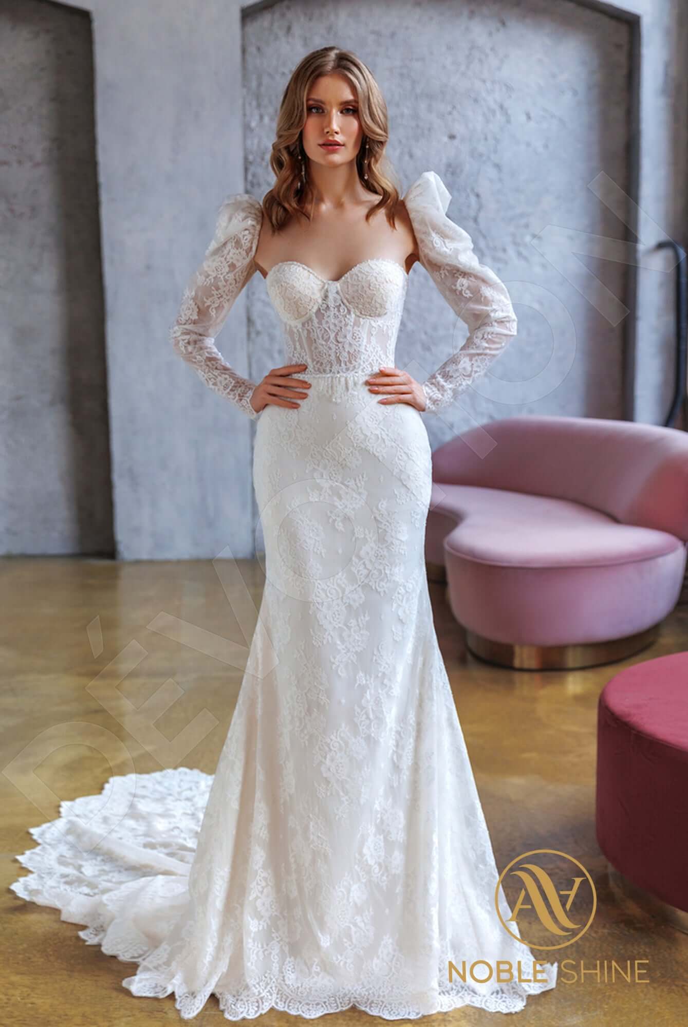 Idaoin Open back Trumpet/Mermaid Detachable sleeves Wedding Dress Front