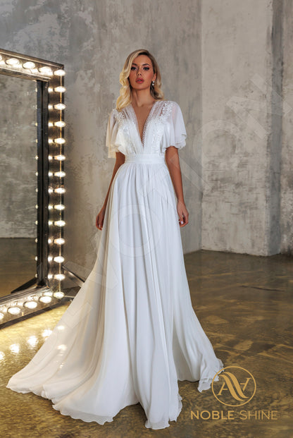 Liadan Open back A-line Short/ Cap sleeve Wedding Dress 6