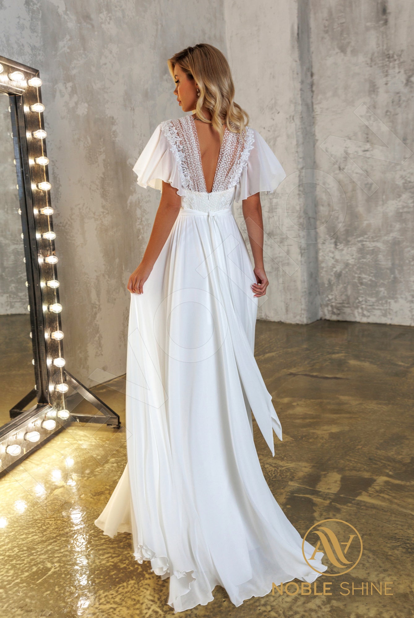 Liadan Open back A-line Short/ Cap sleeve Wedding Dress Back