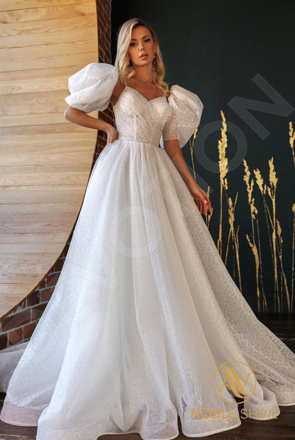 Nuala Open back A-line Detachable sleeves and straps Wedding Dress Front