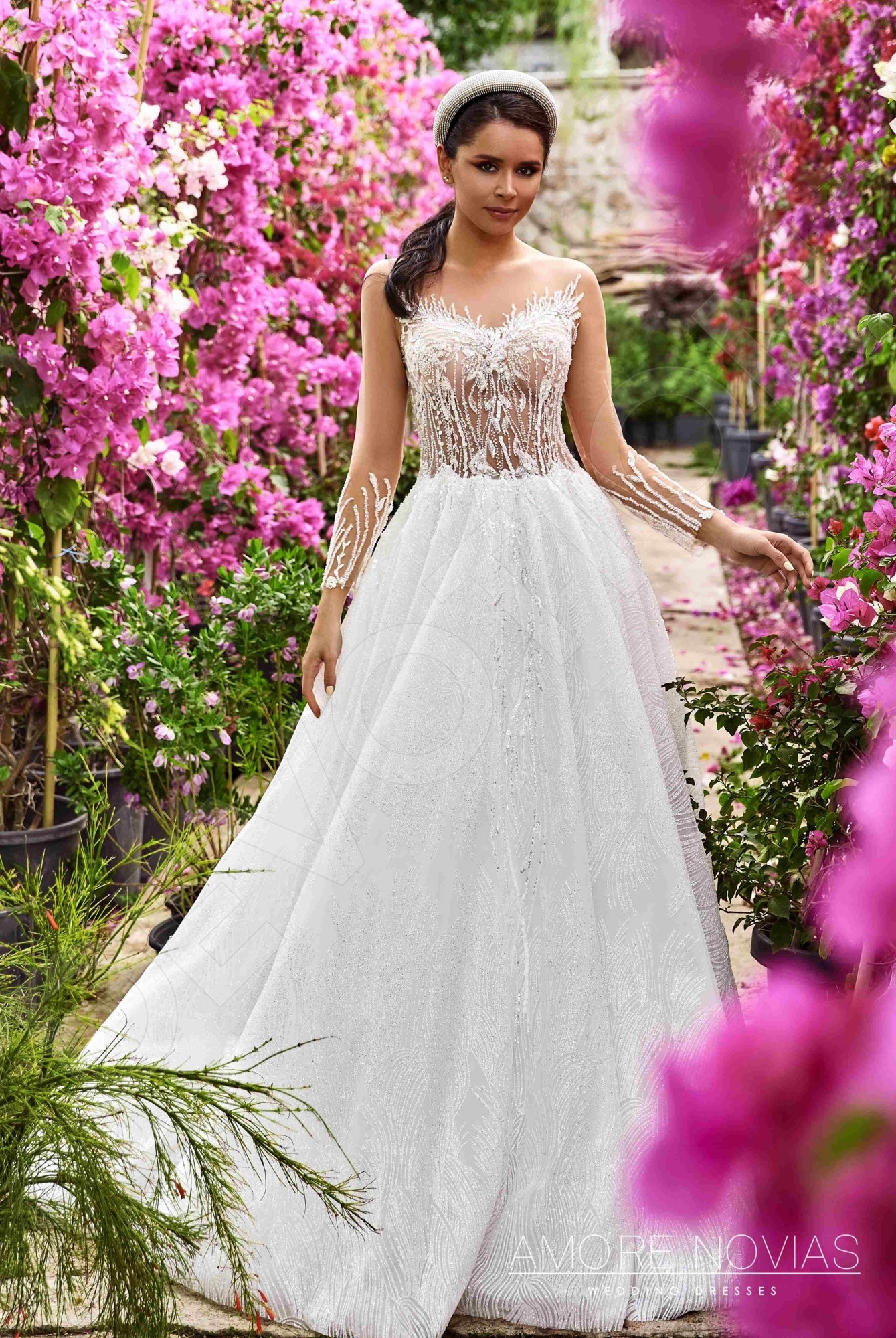 Alisha Illusion back A-line Long sleeve Wedding Dress 4