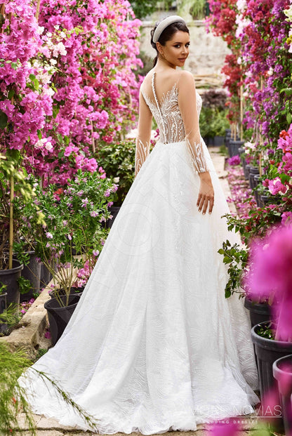 Alisha Illusion back A-line Long sleeve Wedding Dress Back
