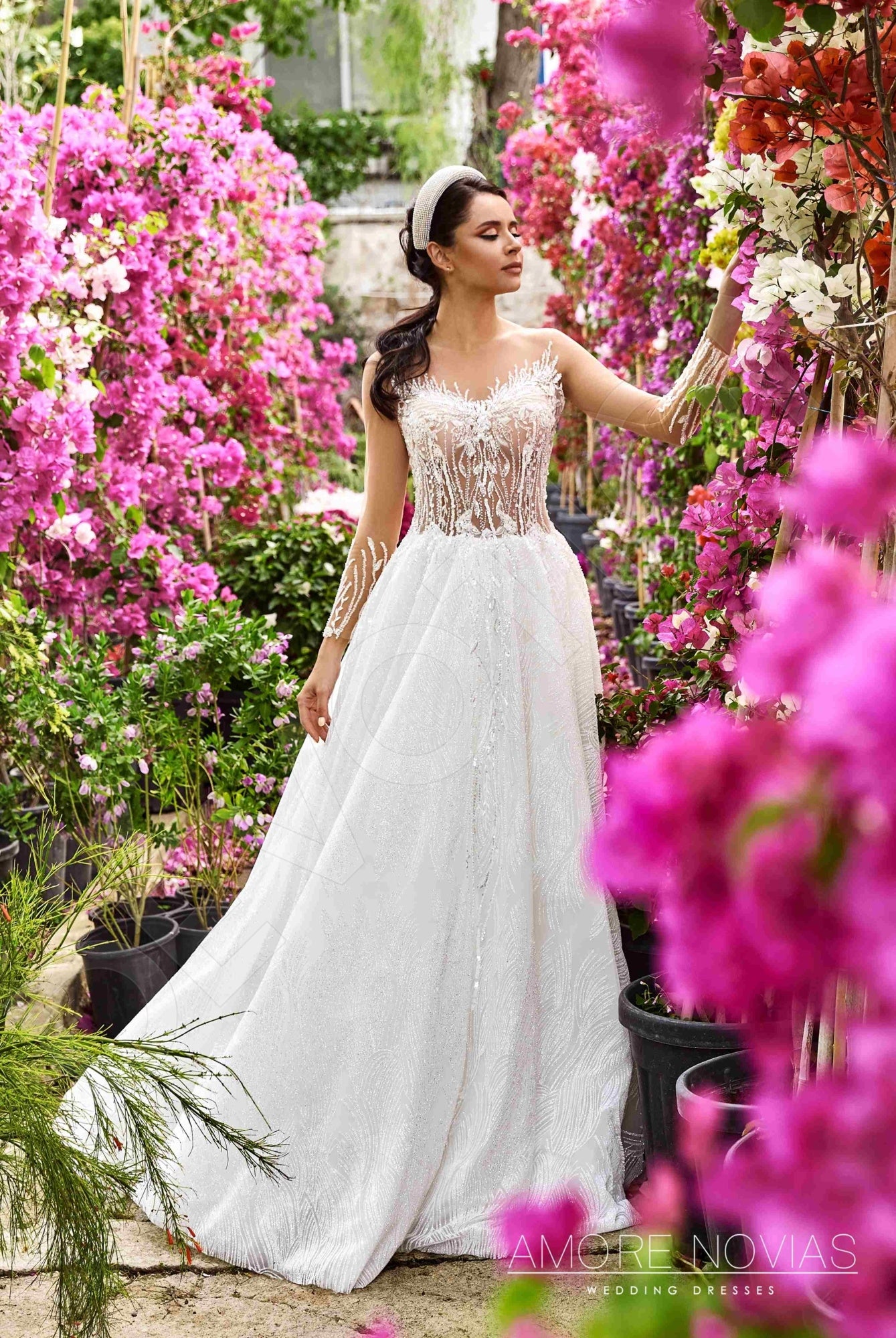 Alisha Illusion back A-line Long sleeve Wedding Dress 8