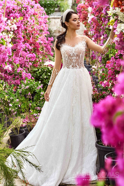 Alisha Illusion back A-line Long sleeve Wedding Dress Front