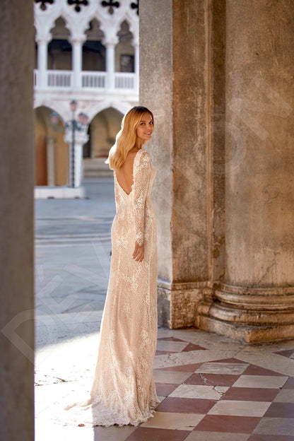 Athena Sheath/Column Deep V-neck Ivory Nude Wedding dress 6
