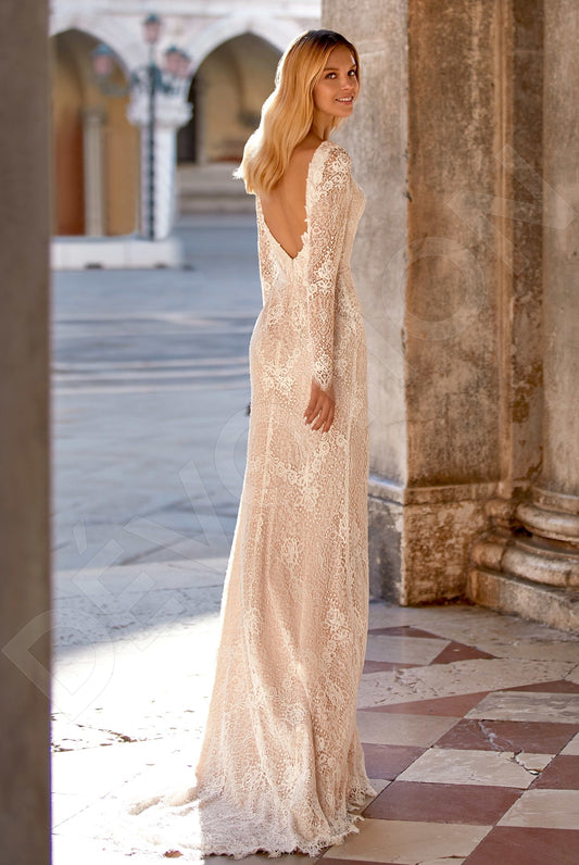 Athena Sheath/Column Deep V-neck Ivory Nude Wedding dress