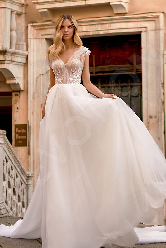 Aysha A-line V-neck Ivory Wedding dress