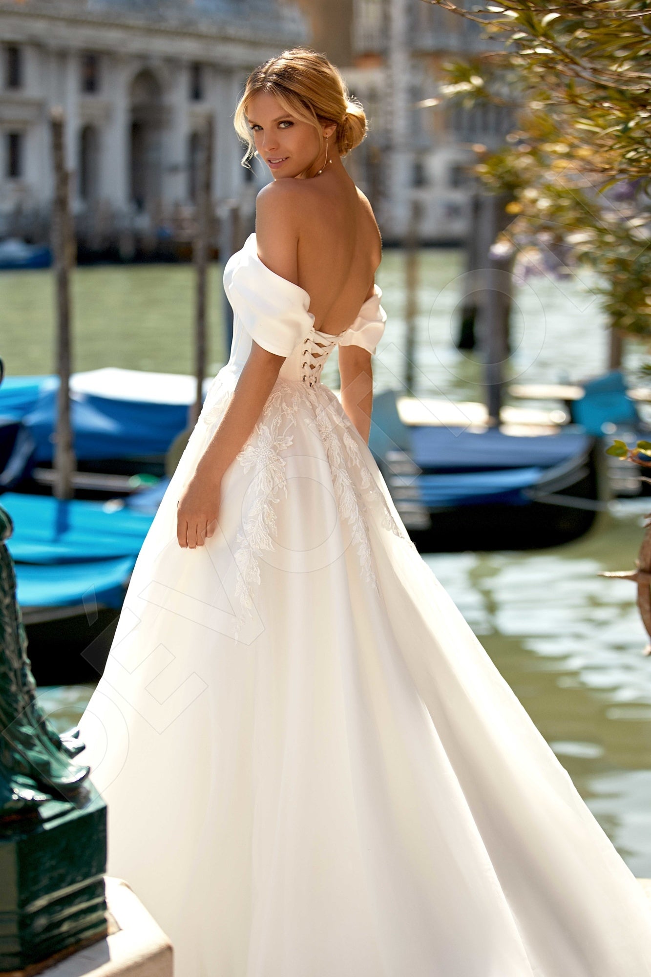 Alany A-line Off-shoulder/Drop shoulders Ivory Wedding dress Back