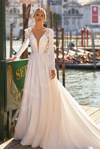Ambara A-line Deep V-neck Ivory Wedding dress Front