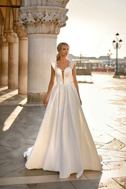 Emille A-line Deep V-neck Ivory Wedding dress 7