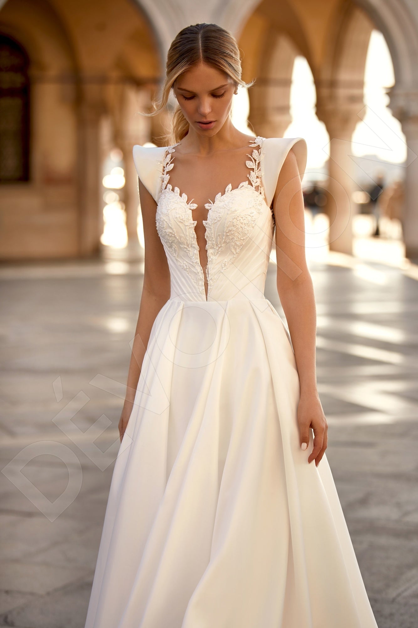 Emille A-line Deep V-neck Ivory Wedding dress 2