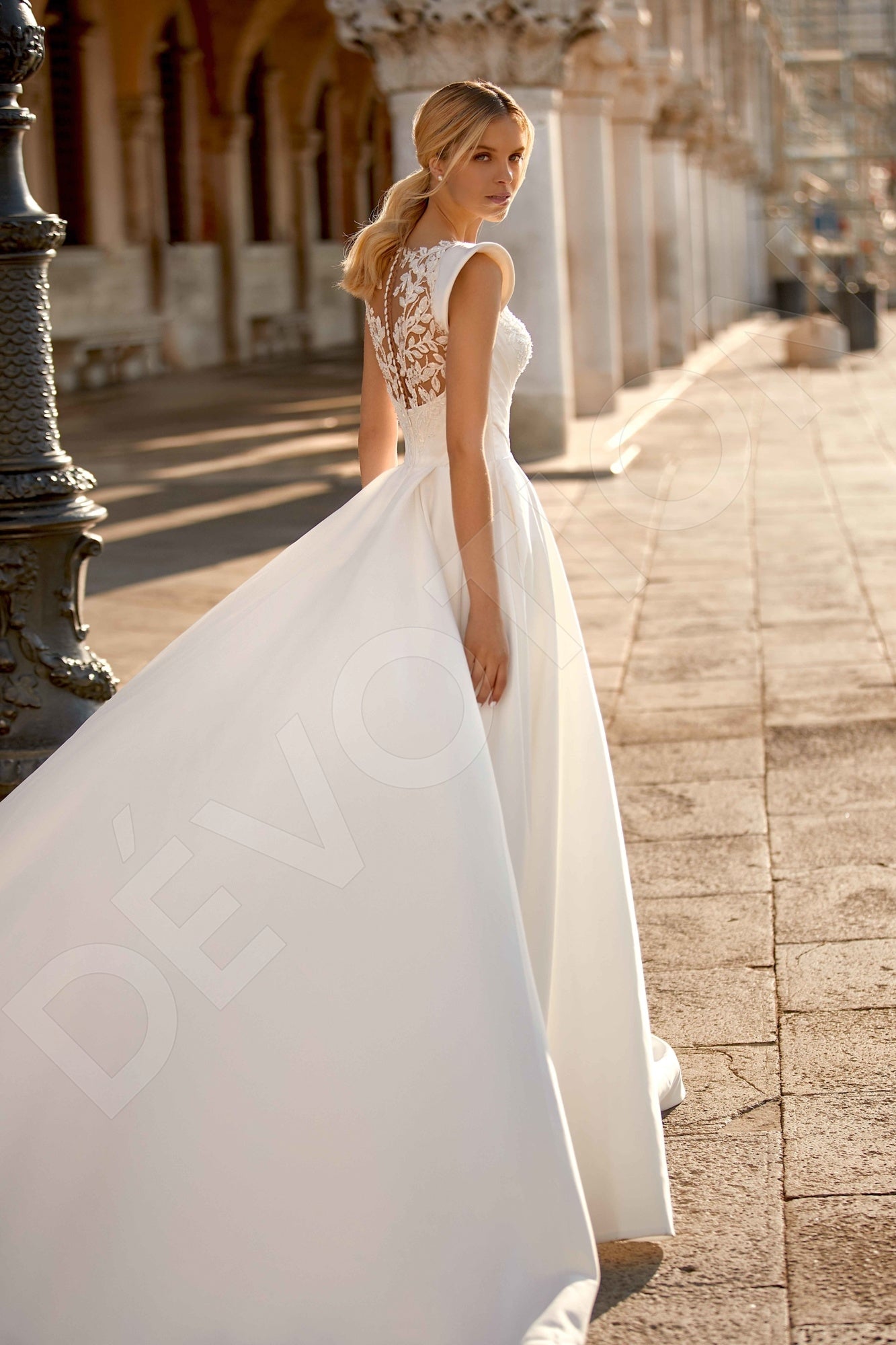 Emille A-line Deep V-neck Ivory Wedding dress Back